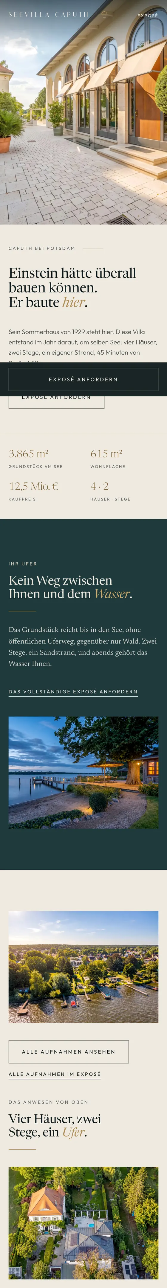 Landingpage Seevilla Caputh für locals Real Estate, mobile Ansicht